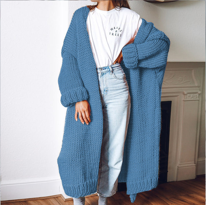 Damen Grobstrick-Longcardigan mit lässigem Schnitt und oversized Ärmeln Drune