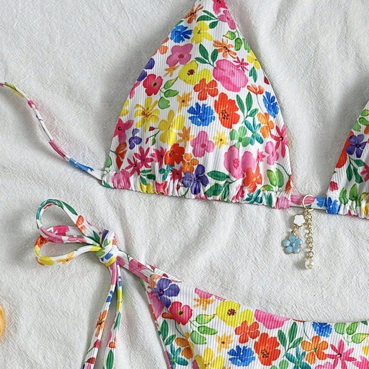 Damen Triangel-Bikini mit buntem Blumendesign Drune