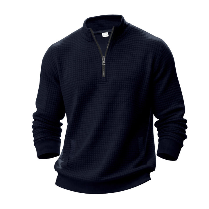 Herren nan Waffelstruktur-Halbzip-Pullover mit Stehkragen und dezenten Eingrifftaschen Drune