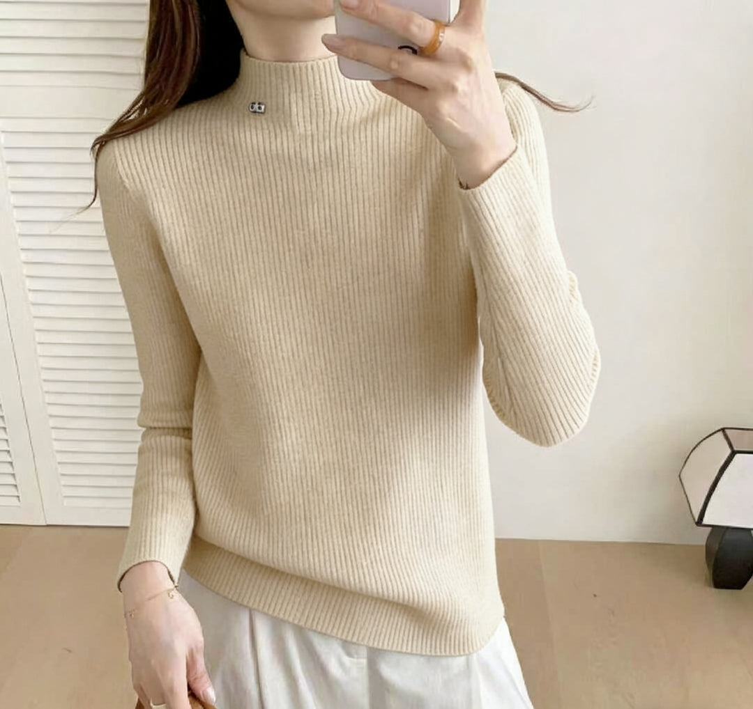 Damen Hochwertiger Rippenpullover mit Stehkragen Drune