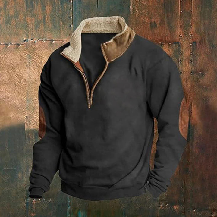 Herren Fleece-Pullover mit hohem Kragen und robusten Lederapplikationen Drune