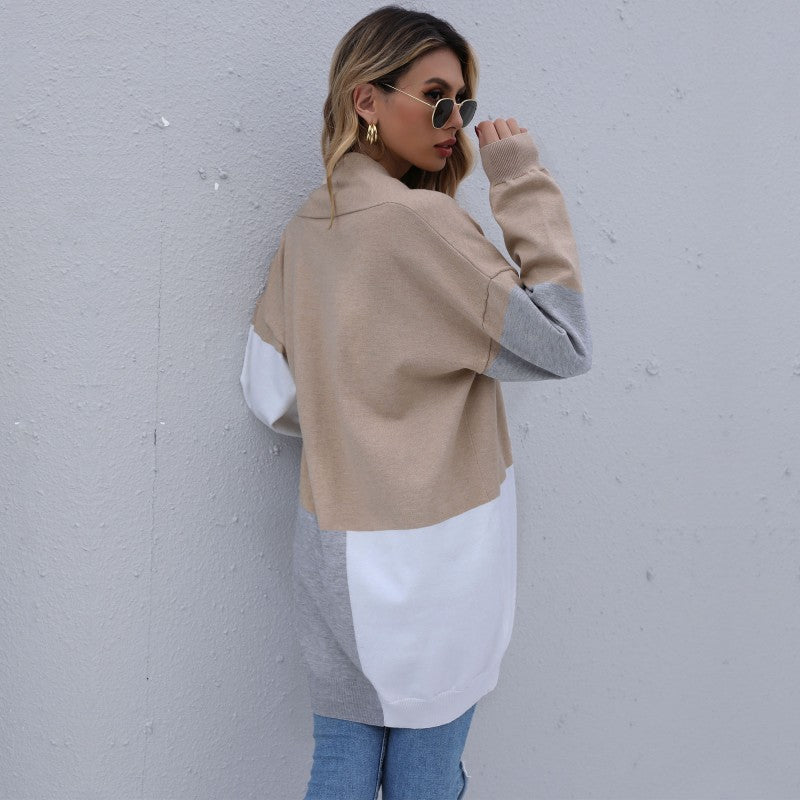 Damen Langer Cardigan mit modischem Farbblocking und weichem Strick Drune