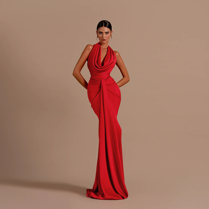 Damen Elegantes Maxikleid mit schmeichelndem Schnitt und tiefem V-Ausschnitt Drune