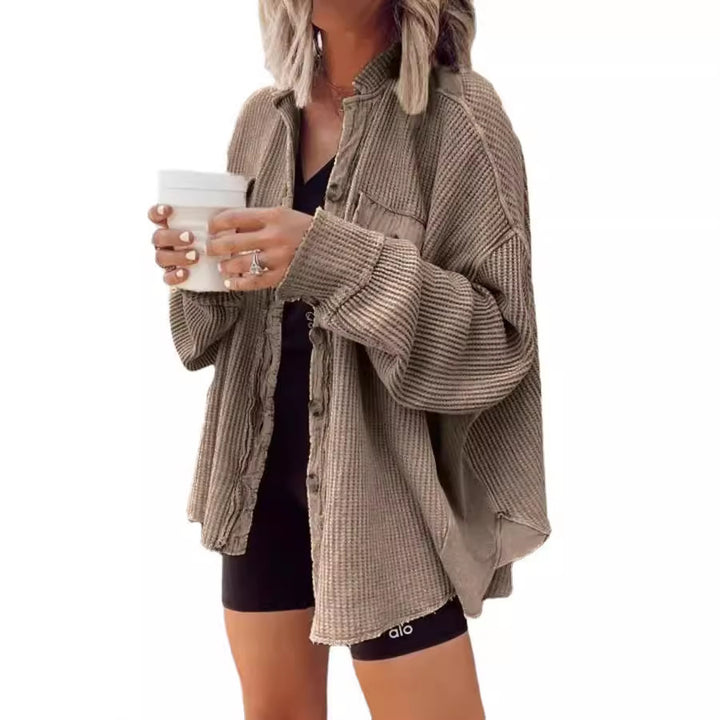 Damen oversized Waffelstruktur Hemdjacke Drune