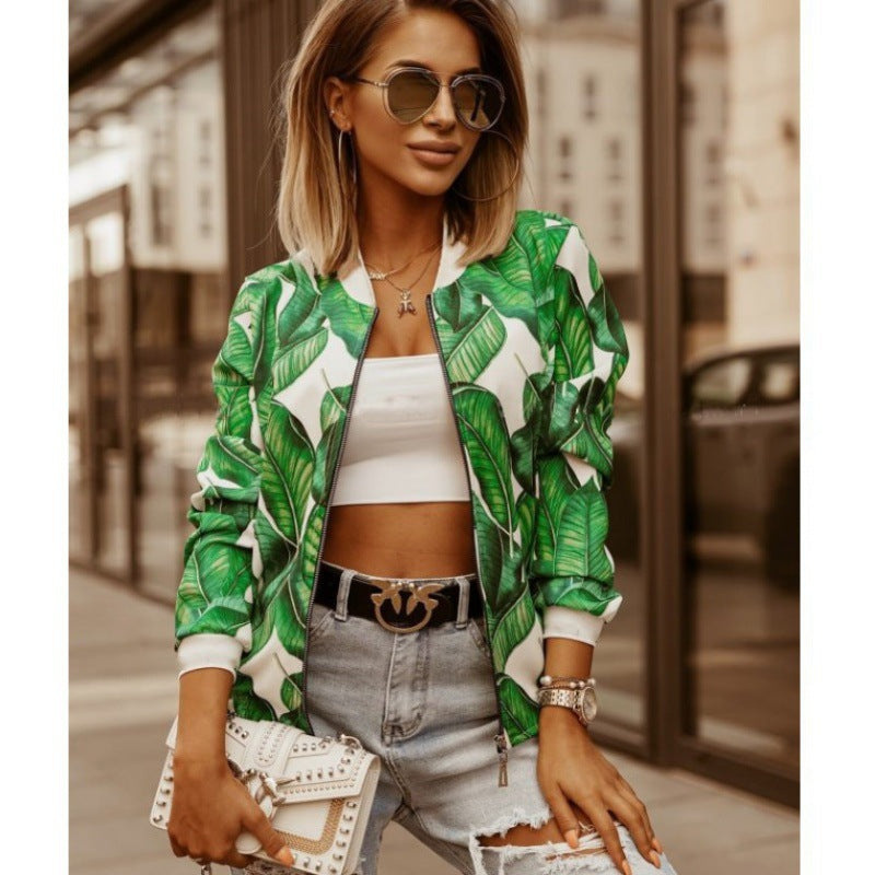 Damen Bomberjacke mit floralem Muster und bequemen Bündchen Drune