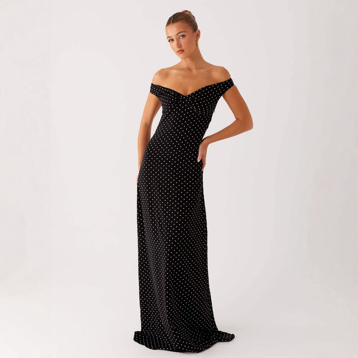 Damen Abendkleid mit Off-Shoulder-Design und elegantem Punktmuster Drune