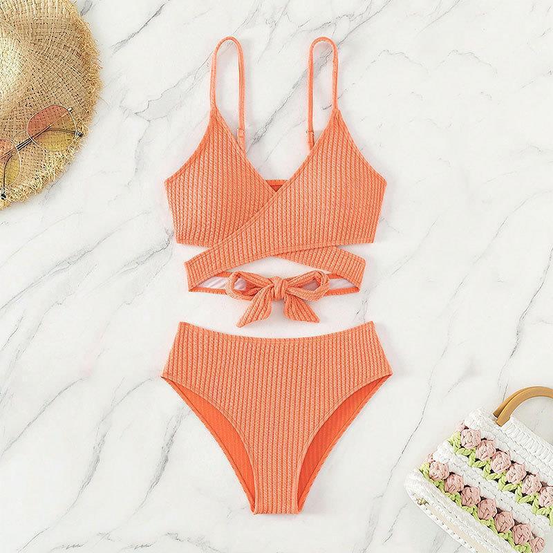 Damen Hoch tailliertes Bikini-Set mit gekreuztem Oberteil Drune