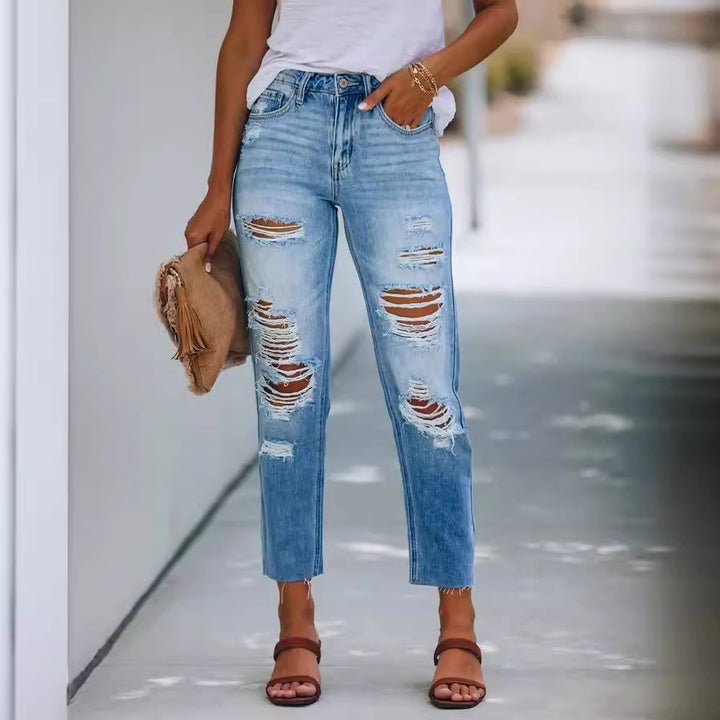 Damen Destroyed Jeans im lässigen Schnitt mit modischen Details Drune