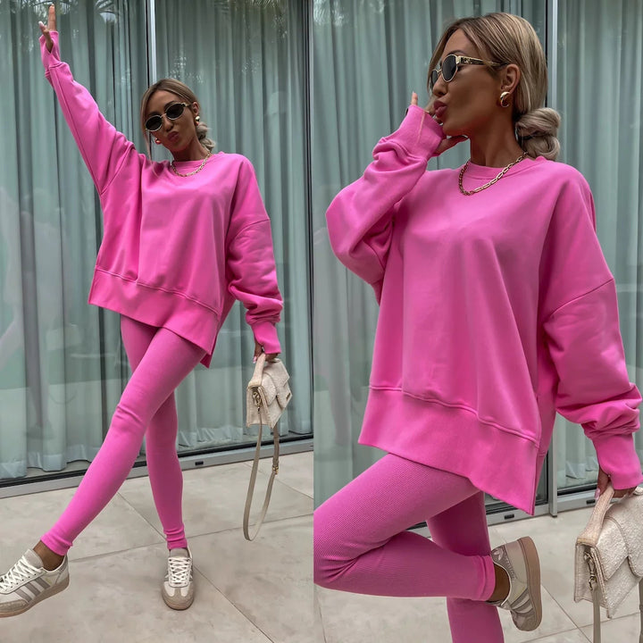 Damen Sportlicher Freizeitanzug mit oversized Sweatshirt und enganliegenden Leggings Drune