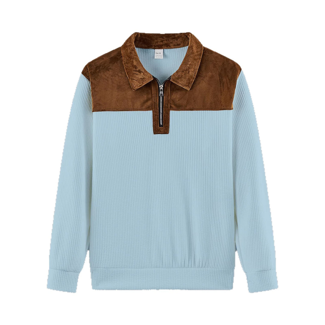 Unisex nan feinstrukturierter Strickpullover mit halbem Reißverschlusskragen und Samtbesatz Drune