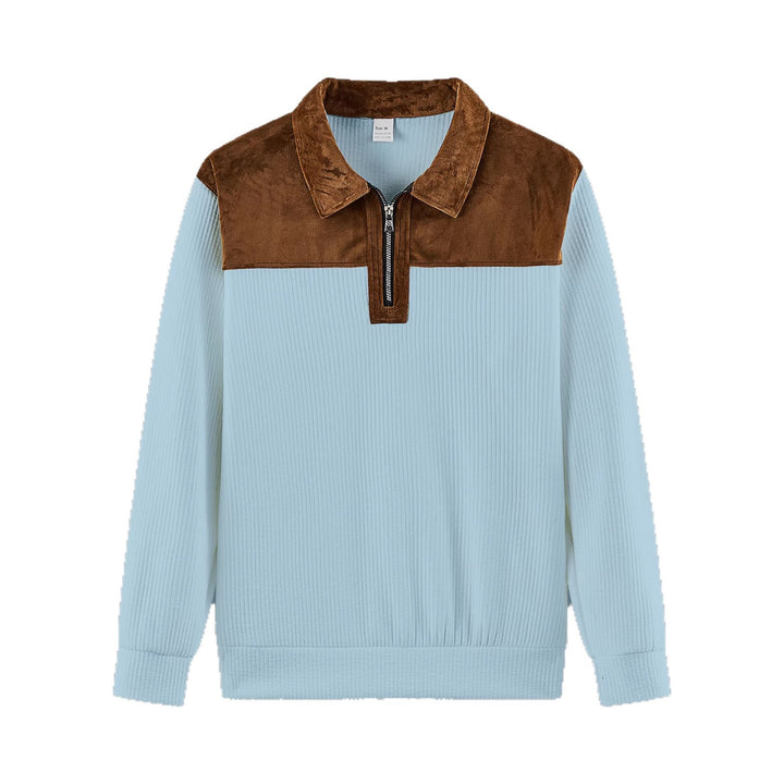 Unisex nan feinstrukturierter Strickpullover mit halbem Reißverschlusskragen und Samtbesatz Drune