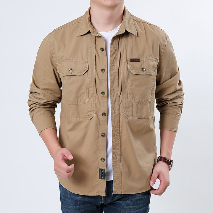 Herren nan lässige Utility-Hemdjacke aus Baumwoll-Twill mit zwei aufgesetzten Brusttaschen und knöpfbarer Front Drune