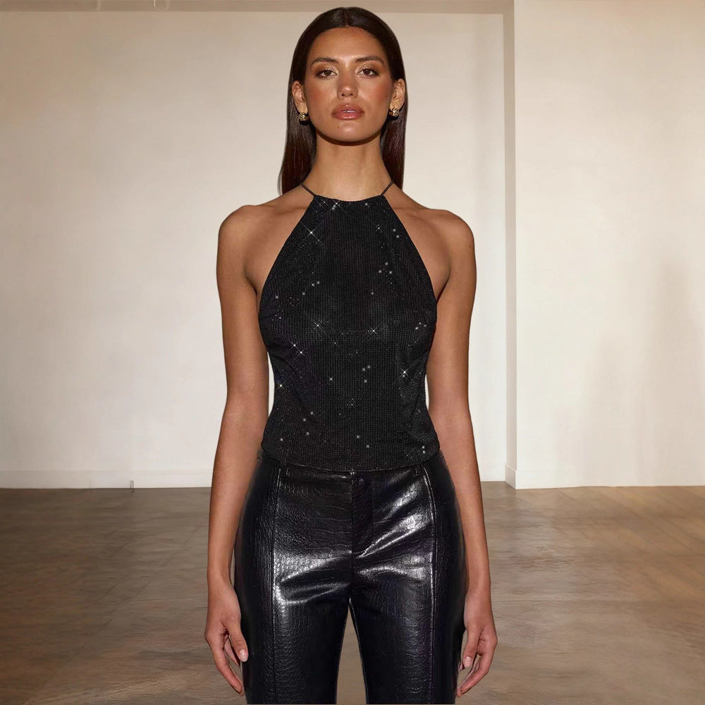 Damen Glitzerndes Top mit schmalem Halterdesign und funkelnden Akzenten Drune