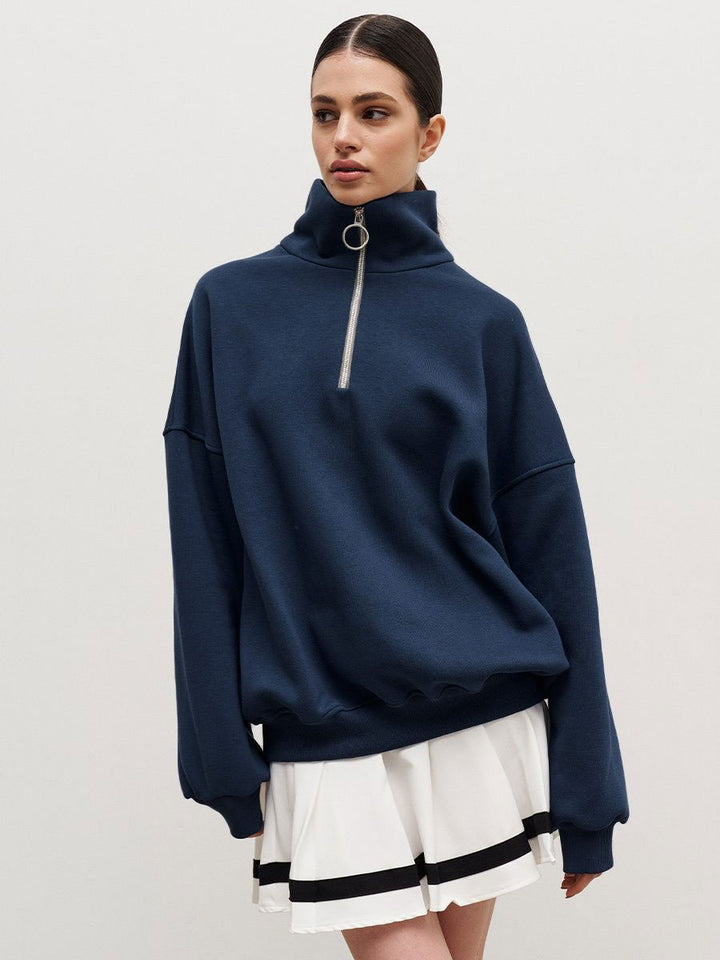 Damen modischer Oversized-Fleece-Pullover mit hohem Kragen Drune