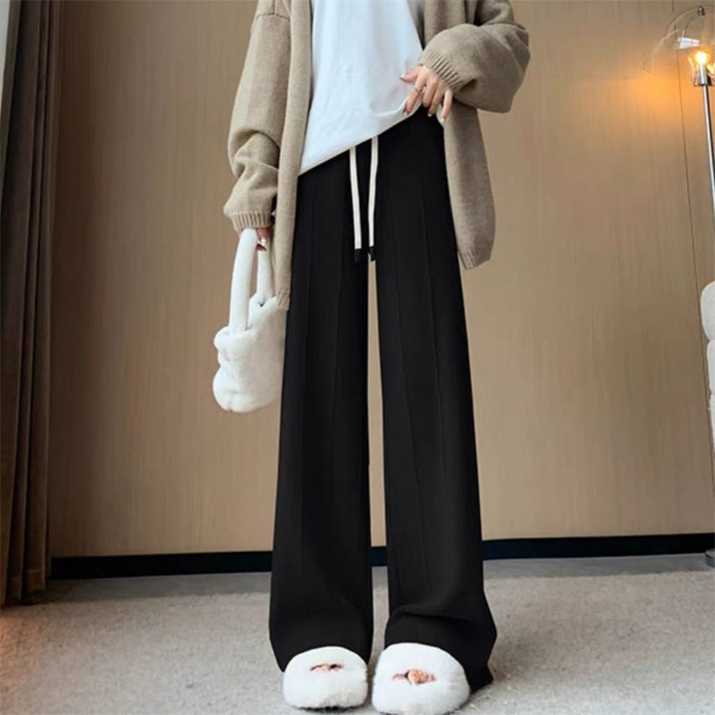 Damen Warme Palazzo-Hose mit elastischem Bund und seitlichen Taschen Drune