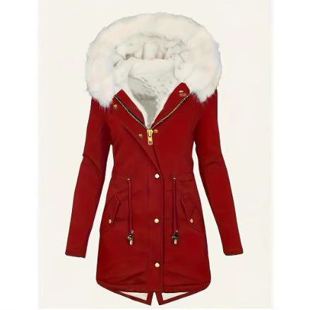 Damen gefütterte Winterjacke mit abnehmbarer Kapuze Drune