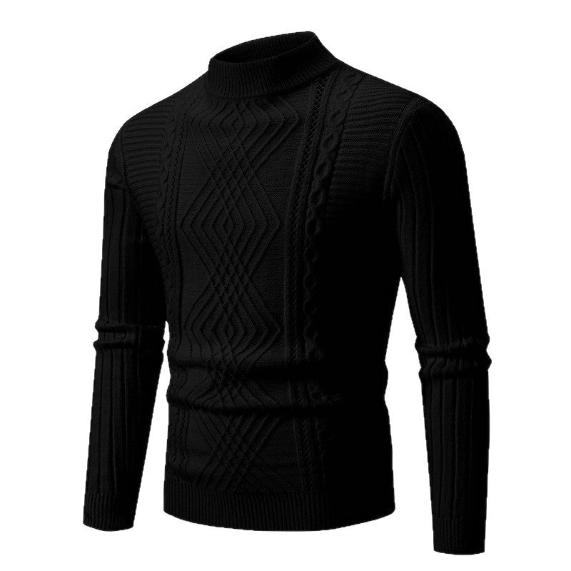 Herren eleganter Strickpullover mit modernem Zopfdesign und hohem Kragen Drune
