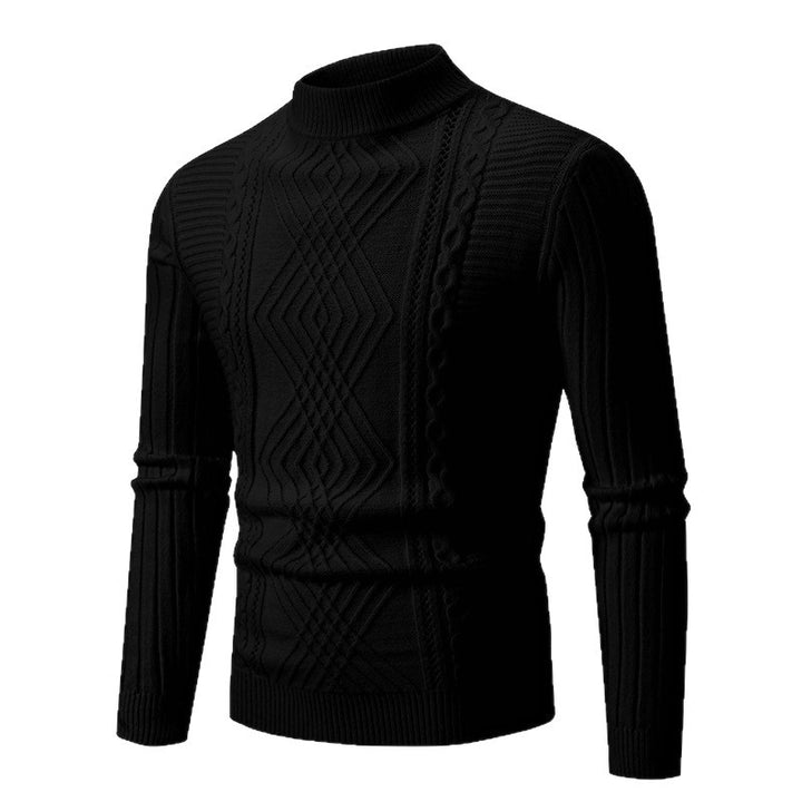Herren eleganter Strickpullover mit modernem Zopfdesign und hohem Kragen Drune