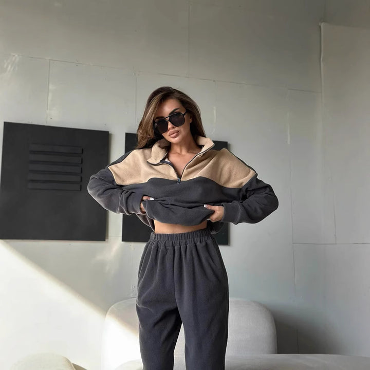 Damen Modisches Loungewear-Set mit Reißverschluss Drune