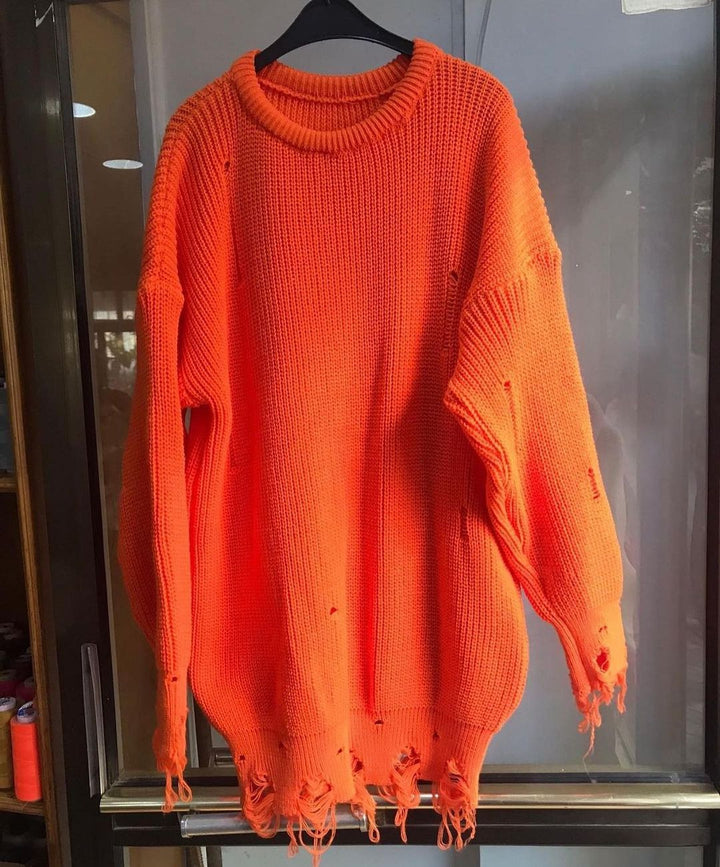 Damen Großer Strickpullover mit distressed Saum Drune