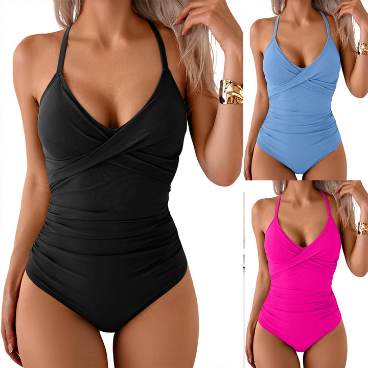 Damen Einteiler Badeanzug mit elegantem Wickel-Design und femininem Schnitt Drune