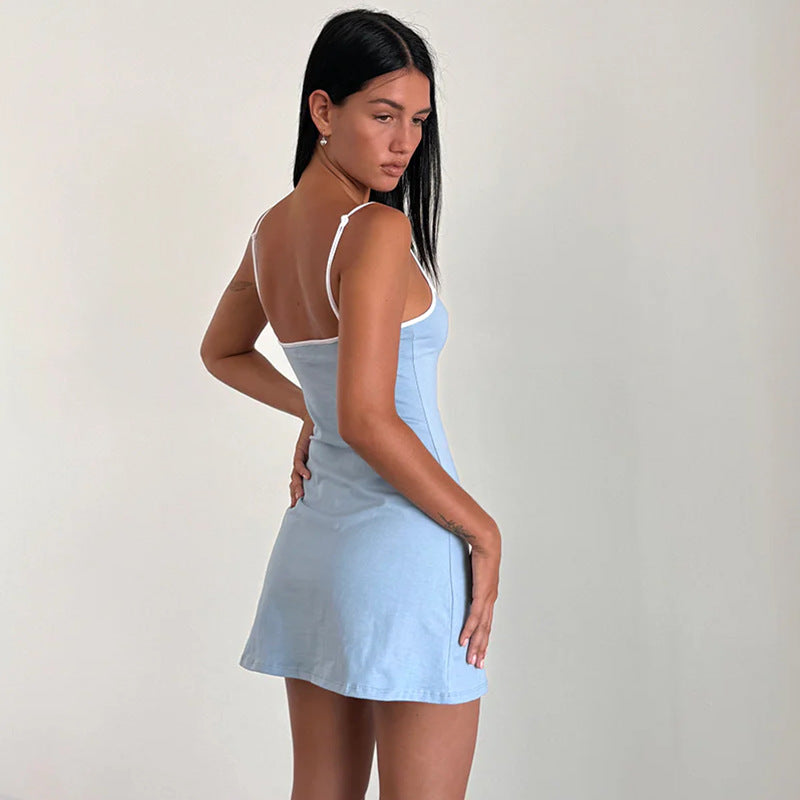 Damen lässiges Spaghetti-Träger Minikleid mit süßem Schleifendetail Drune
