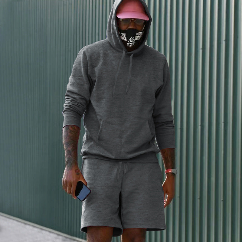 Herren nan zweiteiliges Freizeit-Set Hoodie und Sweatshorts aus French Terry mit Kängurutasche und Tunnelzug Drune
