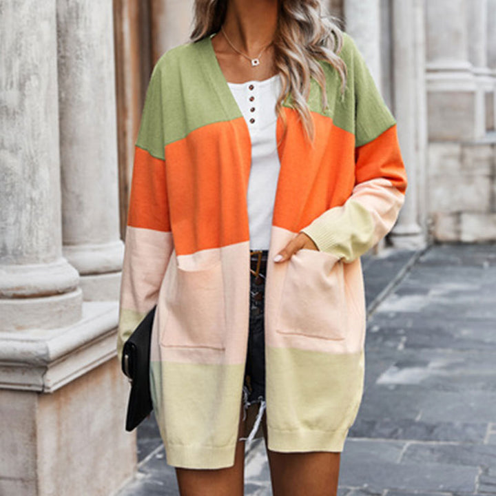 Damen Cardigan mit Farbblock-Design und Taschen Drune