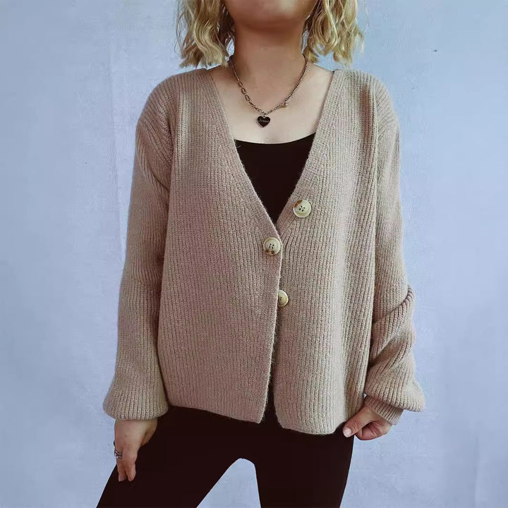Damen gemütliche Strickjacke mit großen Knöpfen und strukturiertem Design Drune