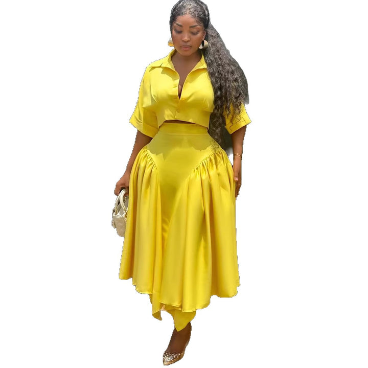 Damen Elegante Zweiteilige Outfit mit cropped Bluse und schwingendem Rock Drune