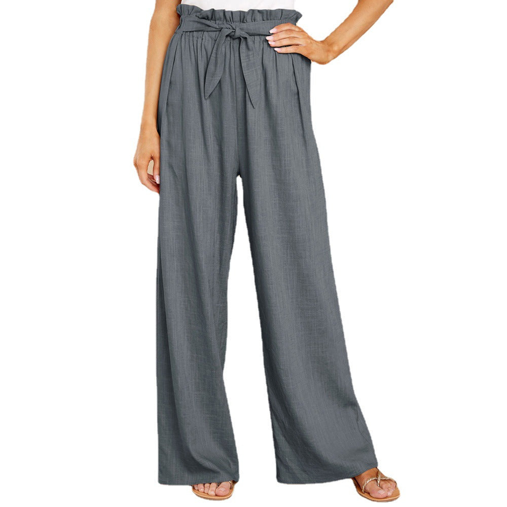 Damen nan Leinenhose mit Paperbag-Bund und weitem Bein Drune