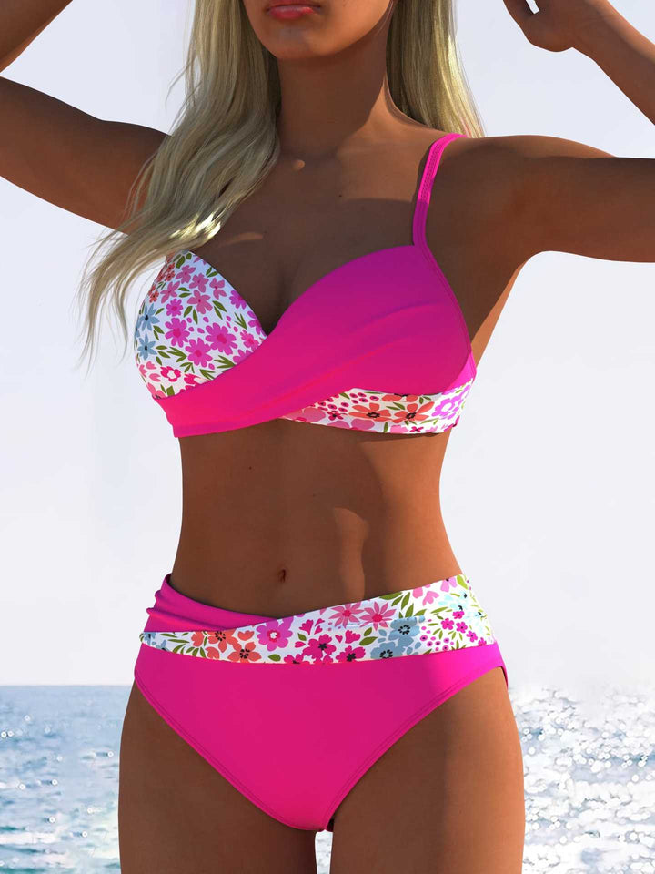 Damen Bikini-Set mit floralem Wickelmuster und bequemen High-Waist-Höschen Drune