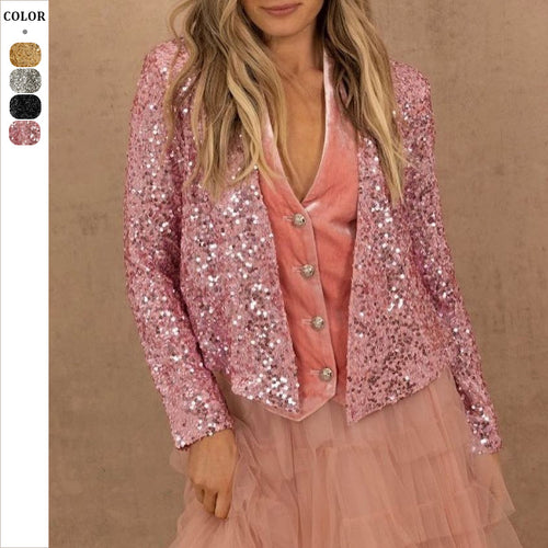 Damen Glitzernde Paillettenjacke mit elegantem Schnitt und langen Ärmeln Drune