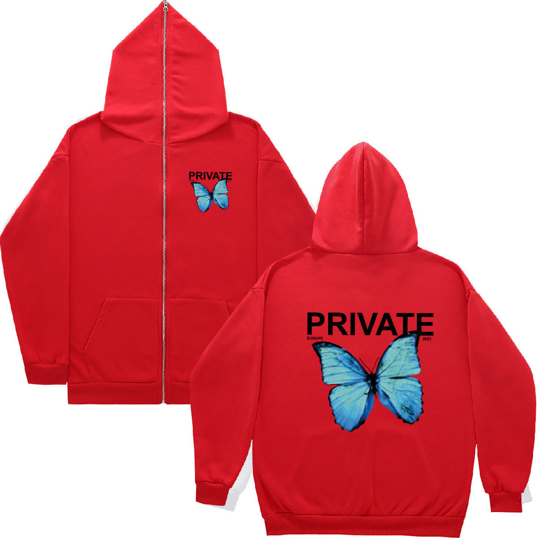 Damen Fleece Kapuzenjacke mit buntem Schmetterlingsdesign Drune