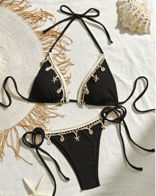 Damen Triangel-Bikini-Set mit verspielten Schnürdetails Drune