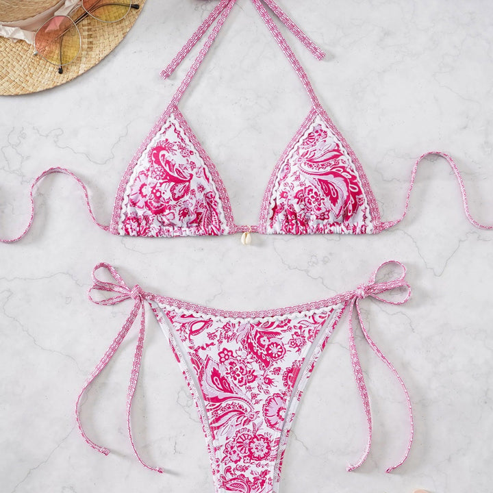Damen Triangel-Bikini mit verspieltem Floral-Design und Bindebändern Drune