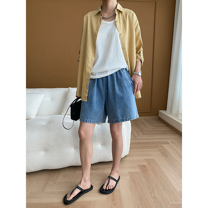 Damen lässige Denim-Shorts mit elastischem Bund und praktischen Taschen Drune