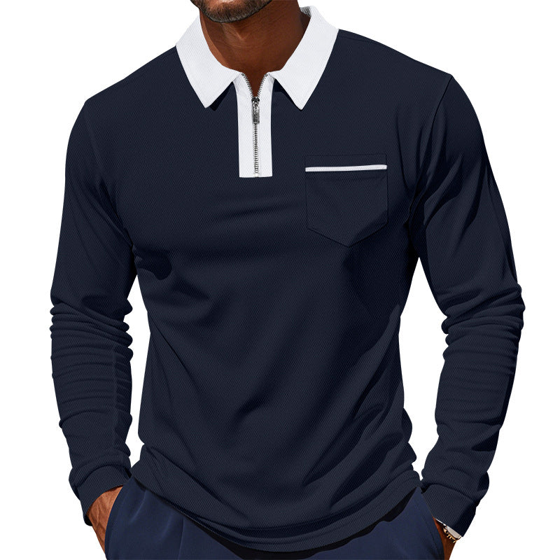 Herren nan elegantes Langarm-Poloshirt mit verdecktem Halbzip, strukturierter Piqué-Optik und dezenter Brusttasche Drune