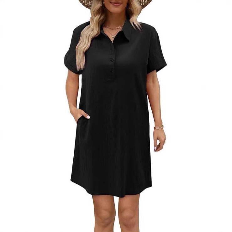 Damen lässiges Hemdkleid mit Knopfleiste und Seitentaschen Drune