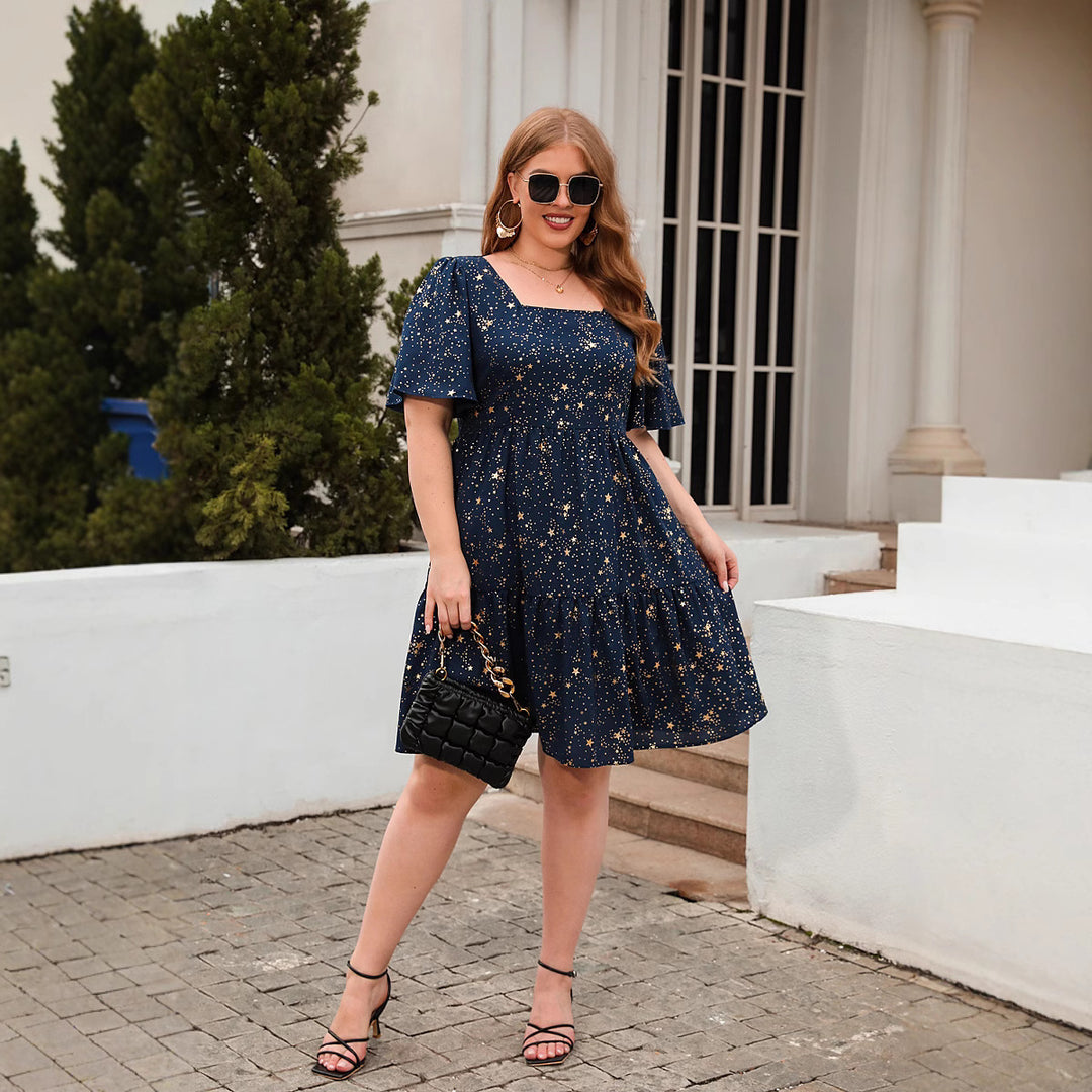Damen Fließendes Maxikleid mit schimmerndem Sternenprint und weitem Rock Drune
