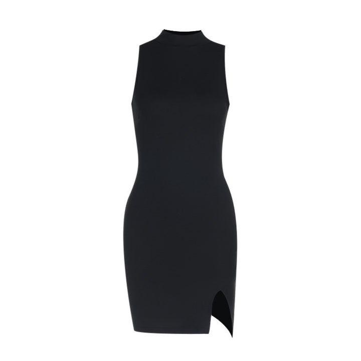 Damen figurbetontes Minikleid mit modernem Stehkragen und schlitz Drune