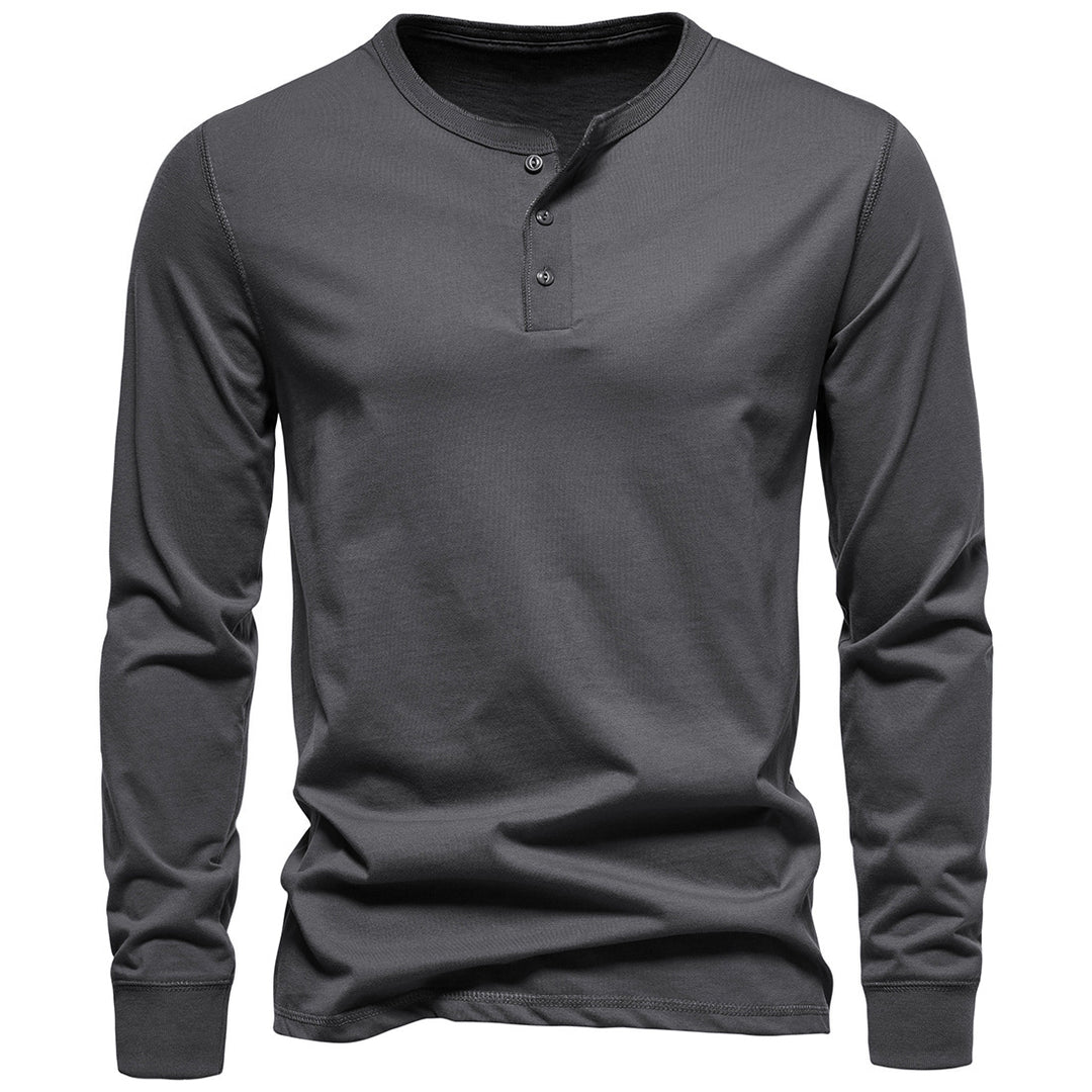 Herren Langarm Button-Up Henley Shirt Drune