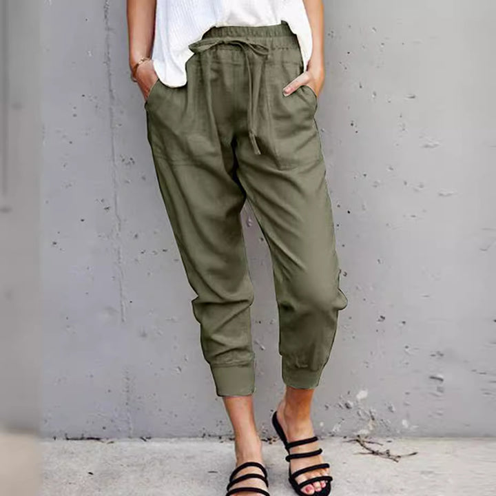 Damen nan lässige tapered Leinenhose mit elastischem Bund und Bündchen Drune