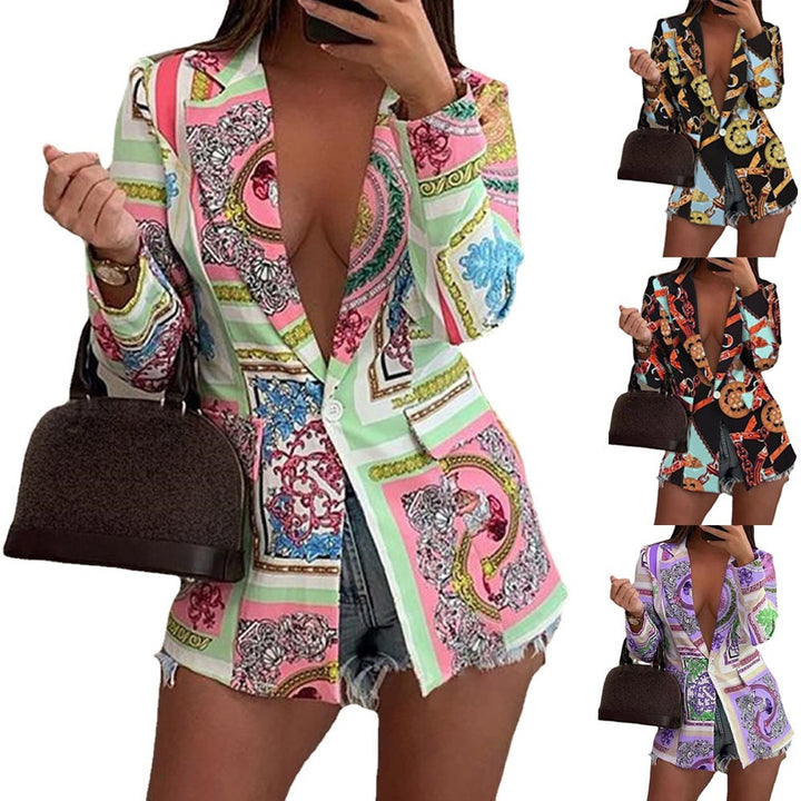 Damen modische Blazerjacke mit buntem Musterdruck Drune