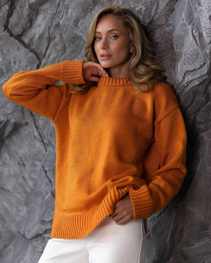 Damen Grobstrickpullover mit weitem Schnitt und Rippbündchen Drune