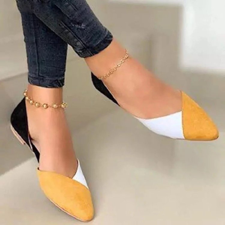 Damen elegante Ballerinas mit spitzem Zehenbereich und modischem Farbblockdesign Drune