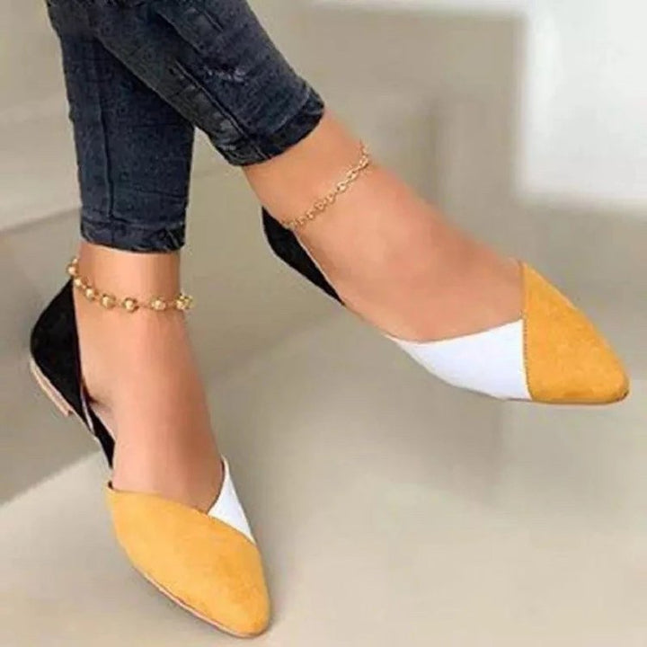 Damen elegante Ballerinas mit spitzem Zehenbereich und modischem Farbblockdesign Drune