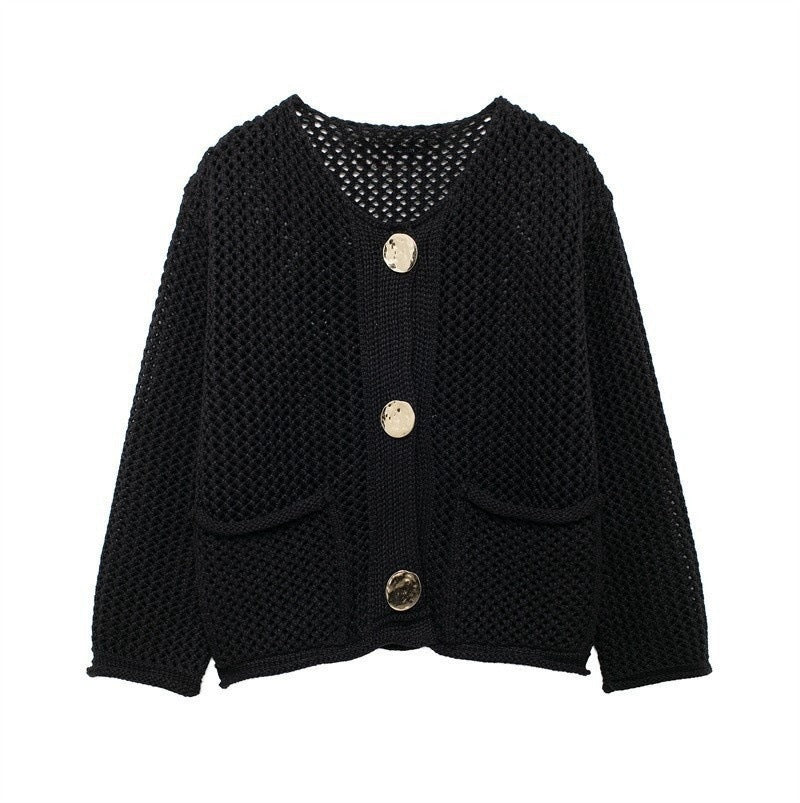 Damen Strickjacke mit offener Maschenstruktur und komfortablen Taschen Drune