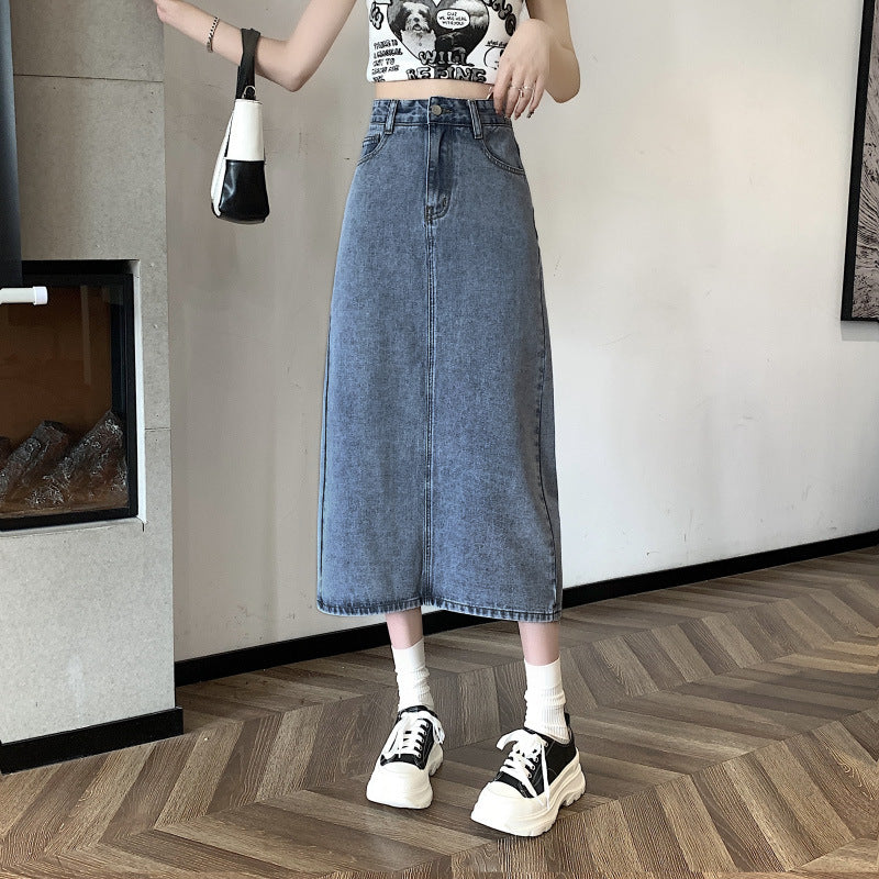 Damen Midi-Denimrock mit vorderem Schlitz Drune