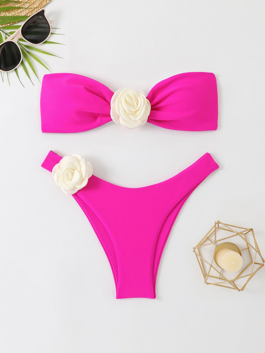 Damen Bandeau-Bikini-Set mit Blumen-Detail Drune
